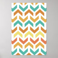 Flechas Retro Chevron Naranja Turquesa Dorado Patr