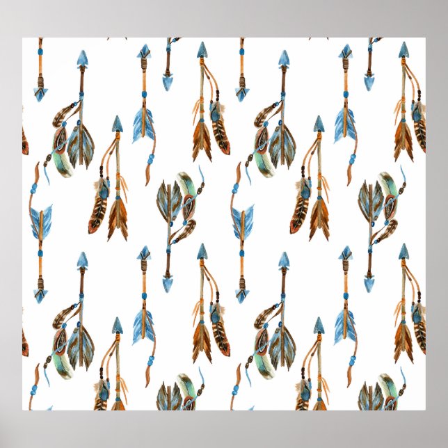 Póster Flechas tribales: ilustracion vintage de acuarela. (Frente)