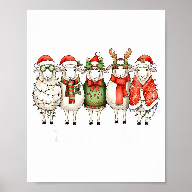 Póster Fleece Navidad Sheep Christmas Lights Dinner Famil (Frente)