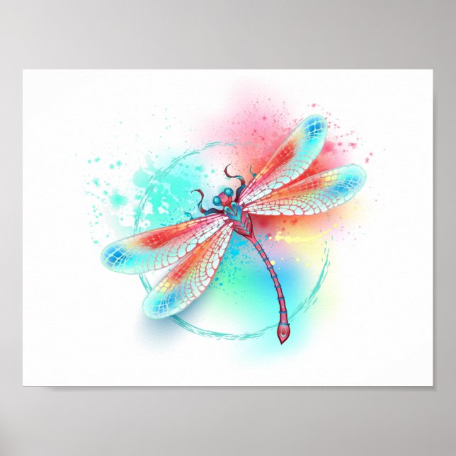 Póster Fléon roja sobre fondo acuarela (Frente)