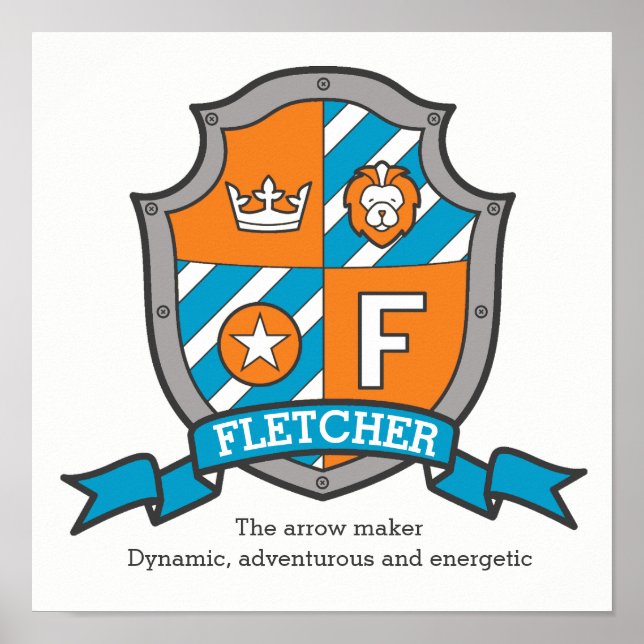 Póster Fletcher boys F name significa naranja escudo post (Frente)