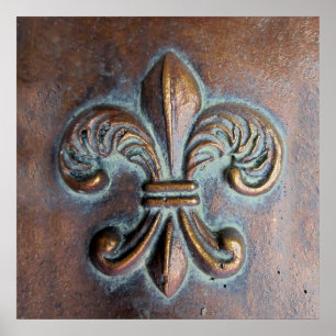 Póster Fleur De Lis, Aged Copper-Look Printed