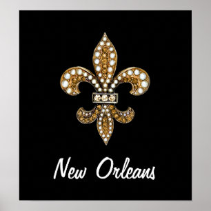 Póster Fleur De Lis Flor Nueva Orleans Poster Oro Negro