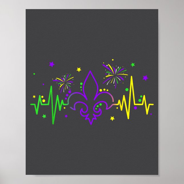 Póster Fleur De Lis Heartbeat Nurse Mardi Gras Carnival M (Frente)