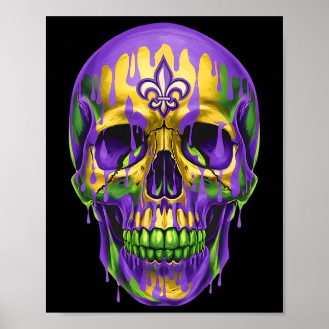 Póster Fleur De Lis Mardi Gras Skulls Hombres Chicas (Frente)