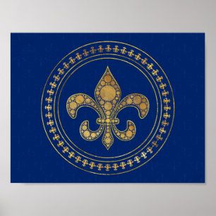 Póster Fleur-de-lis - Oro y azul real