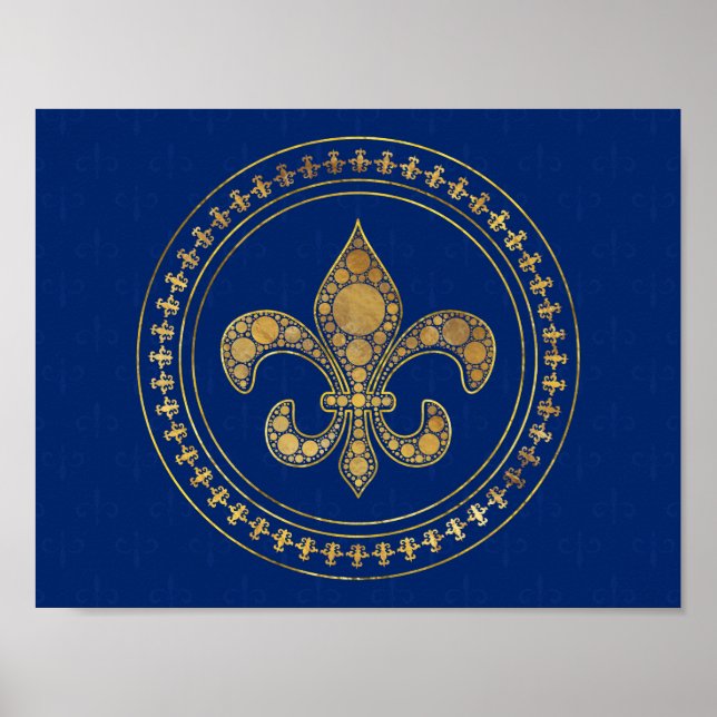 Póster Fleur-de-lis - Oro y azul real (Frente)