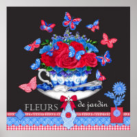 Fleur Porcelain Cup y Flowers Poster