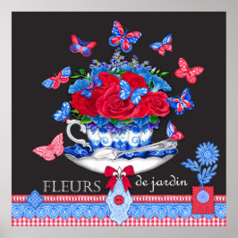Póster Fleur Porcelain Cup y Flowers Poster