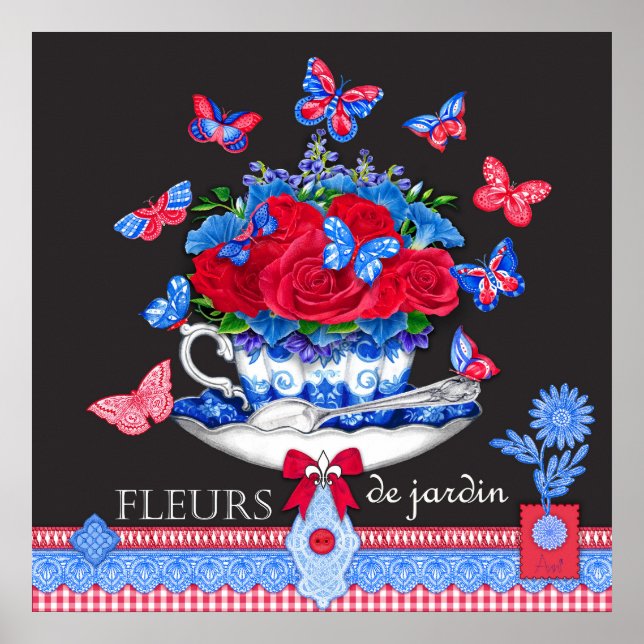 Póster Fleur Porcelain Cup y Flowers Poster (Frente)