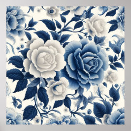Póster Fleurs bleue et blanches