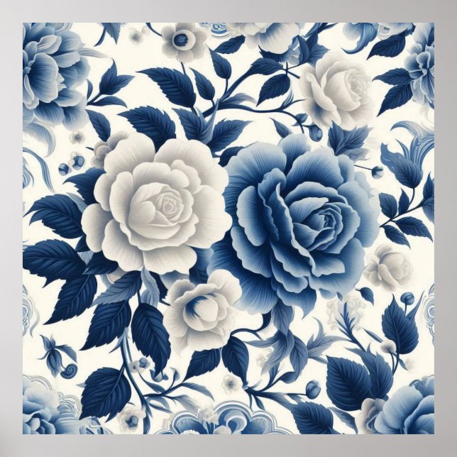 Póster Fleurs bleue et blanches (Frente)