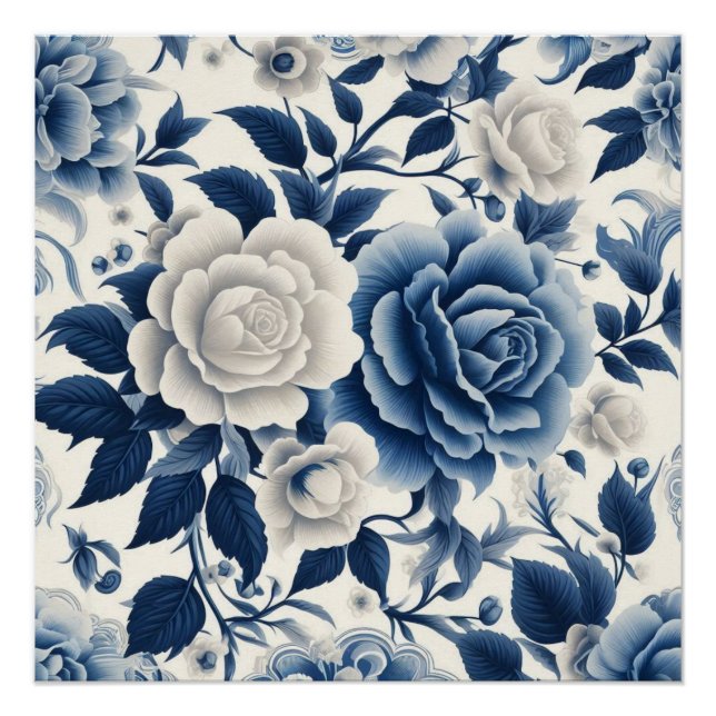 Póster Fleurs bleue et blanches (Anverso)
