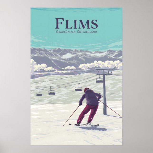 Póster Flims Ski Resort Travel Poster (Frente)