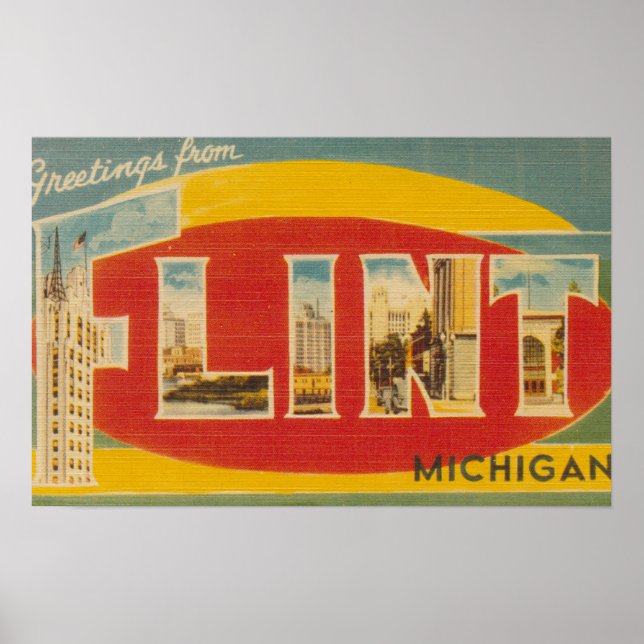 Póster Flint, MichiganEscenas de letras grandesFlint, MI (Frente)