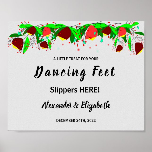 Póster Flip Flip Flops de baile | Rótulo Boda de flores (Frente)