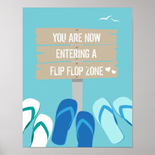 Póster Flip Flop Zone Beach Wedding Rótulo de recepción