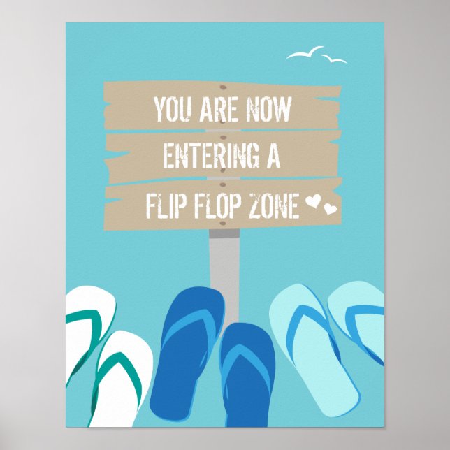 Póster Flip Flop Zone Beach Wedding Rótulo de recepción (Frente)