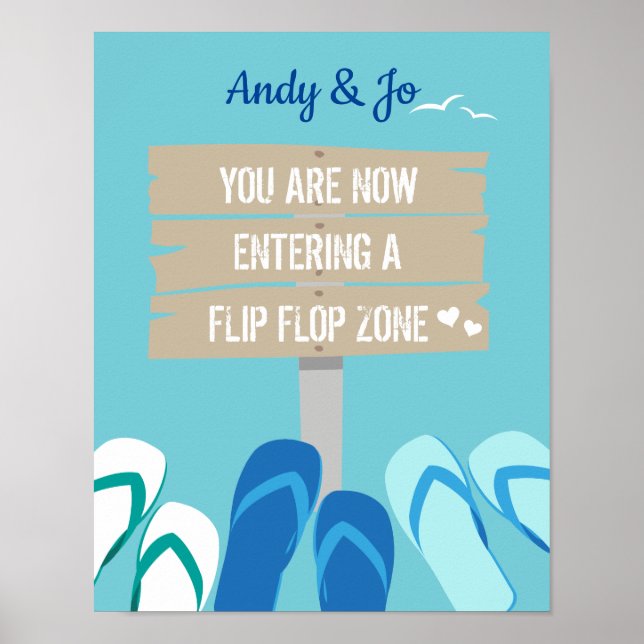 Póster Flip Flops Zone Aqua Wedding Rótulo de recepción (Frente)