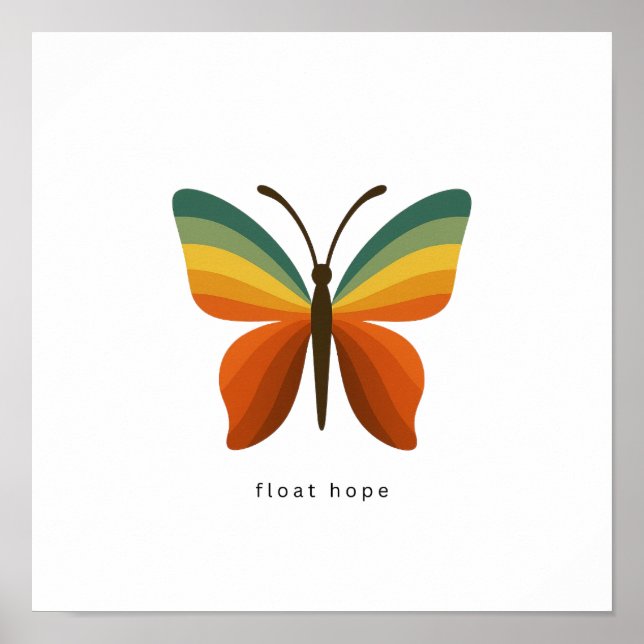 Póster Float Hope Retro Rainbow Butterfly 12x12 (Frente)