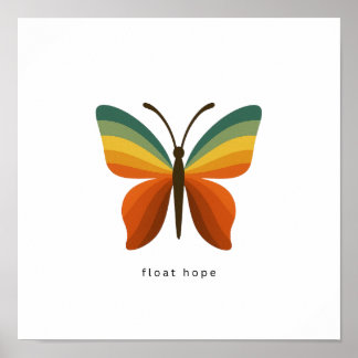 Póster Float Hope Retro Rainbow Butterfly 12x12 Poster