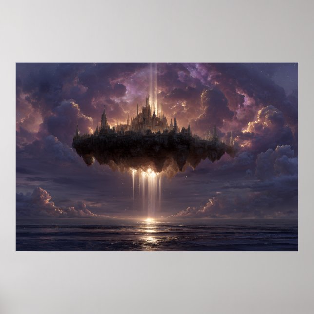 Póster Floating Fantasy Castle Cloud Beams Glow (Frente)