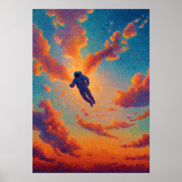 Póster Floating Figure Pointillism Dream Sky
