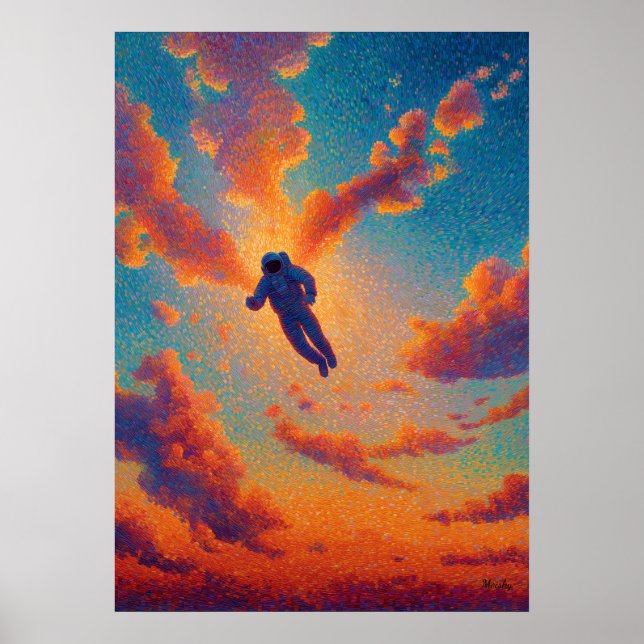 Póster Floating Figure Pointillism Dream Sky (Frente)