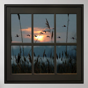 Póster Flock of Birds Faux Window Illusion 24x24 Black