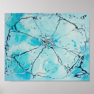 Póster Flor abstracta en azul y negro