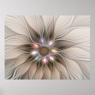 Póster Flor Abstracta Floral Fractal Beige Marrón Alegre