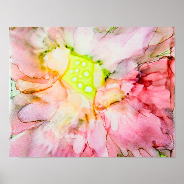 Póster Flor abstracta rosa de tinta de alcohol (Frente)