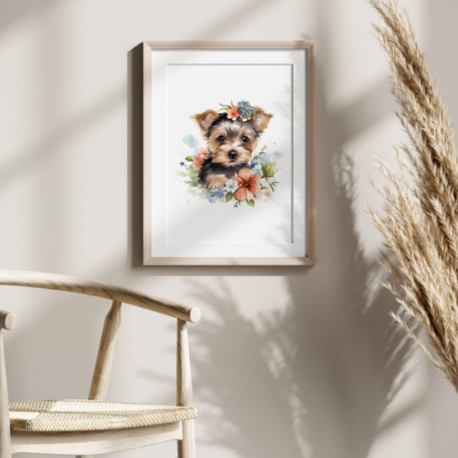 Póster Flor acuarela de Mascota de cachorro de Yorkshire  (Subido por el creador)