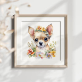 Póster Flor acuarela de Mascota de cachorros de Chihuahua