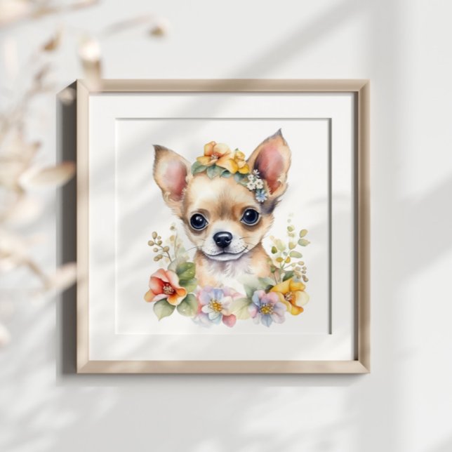 Póster Flor acuarela de mascota de cachorros de Chihuahua (Subido por el creador)