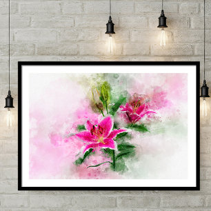 Póster Flor acuarela de Stargazer Lily - wb 02