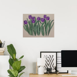 Póster Flor acuarela de tulipanes morados