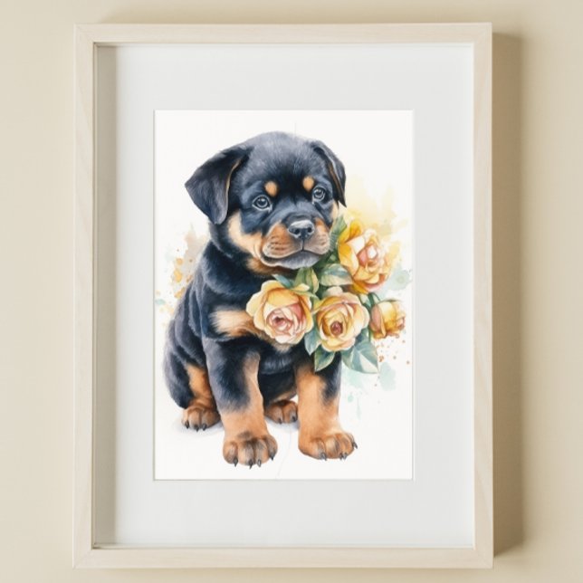 Póster Flor acuarela del Mascota Rottweiler Puppy (Subido por el creador)