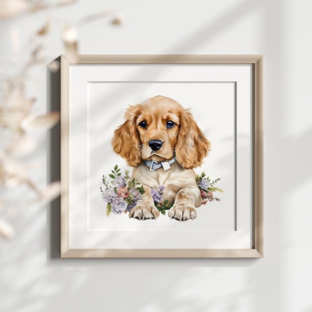 Póster Flor acuarela Mascota de cachorros de Cocker Spani (Subido por el creador)