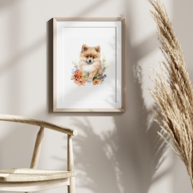 Póster Flor acuarela Mascota de cachorros de Pomerania (Subido por el creador)