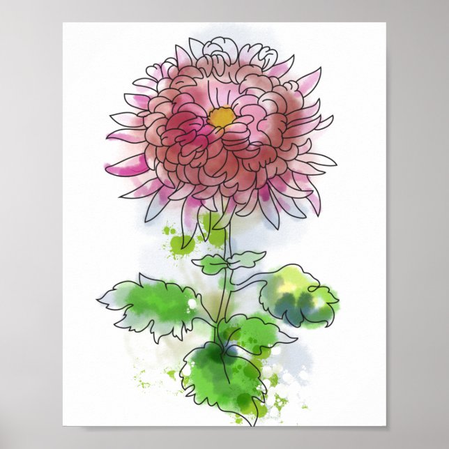 Póster Flor acuarela, pintura moderna (Frente)