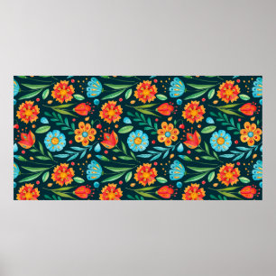 Póster Flor acuarela sin fisuras ilustrada a mano