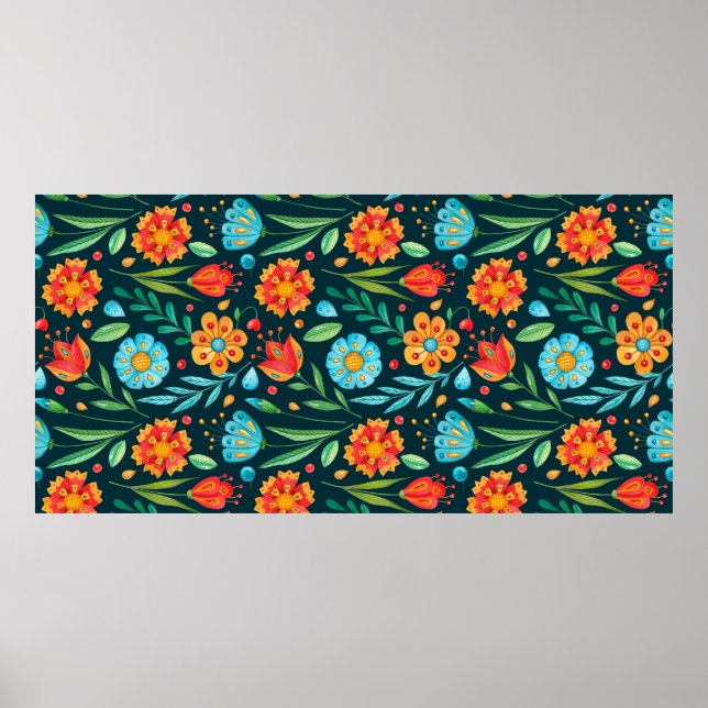 Póster Flor acuarela sin fisuras ilustrada a mano (Frente)