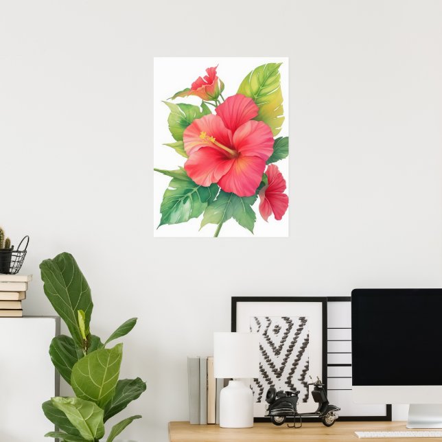 Póster Flor acuática rosada Hibiscus (Oficina en casa)