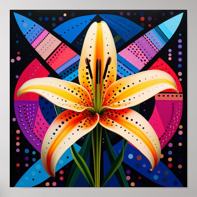 Póster Flor Adorable en Formas Abstractas Lirio (Frente)