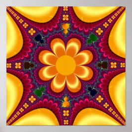 Póster Flor amarilla Mandelbrot Mandala