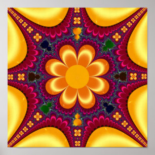Póster Flor amarilla Mandelbrot Mandala