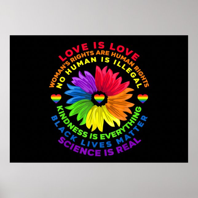 Póster Flor Arcoiris Derechos Humanos LGBT El amor es amo (Frente)