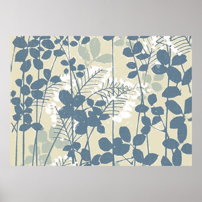Póster Flor asiática de hoja azul japonesa (Frente)