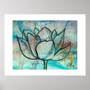 Póster Flor azul azul verde azulado Elegante Artsy Lotus